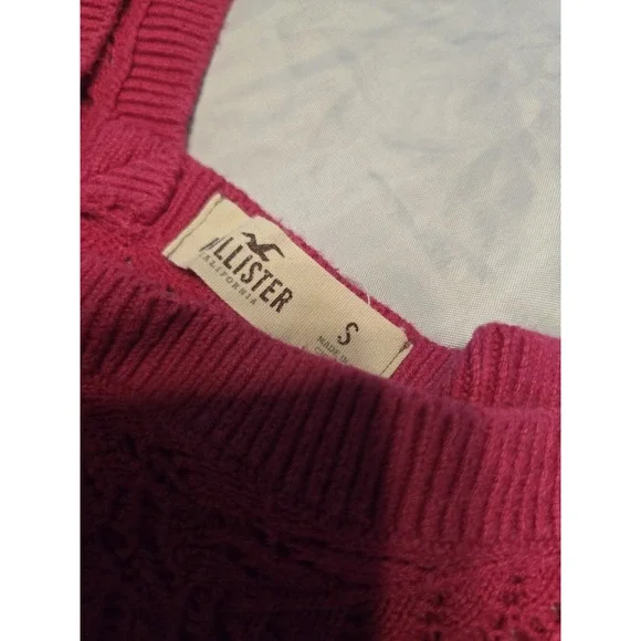Hollister HCO Point Vicente Cropped‎ Open Knit Layering Sweater Shirt Pink Small - Picture 3 of 6